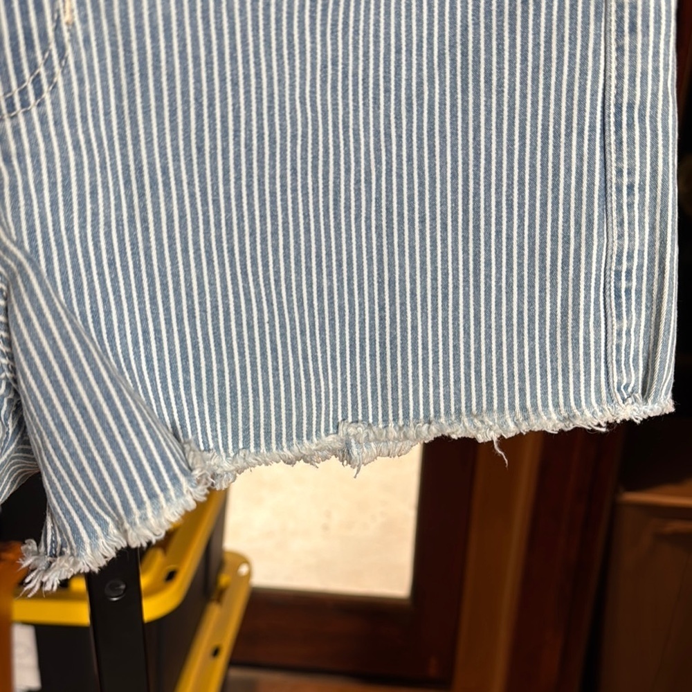Abercrombie & Fitch Simone High Rise Striped Denim Shorts Blue White Size 26 - Picture 5 of 11